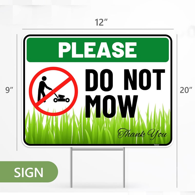 Venicor 2PC Do Not Mow Sign with Stake, 12 Inches by 9 Inches - Corrugated Plastic - No Mow May Yard Sign for Lawn - Image 3